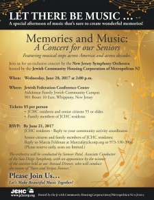 June 28: Jewish Community Housing Corporation to Host Symphony Concert for Residents and Area Seniors