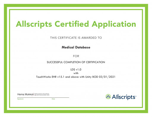 Medical Database, Inc. is now Allscripts Certified!
