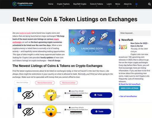Crypto Lists Announces New Coin Listings From Top Exchanges