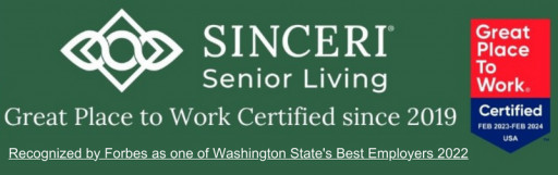 Sinceri Senior Living Certified as a Great Place To Work for 5th Year in a Row