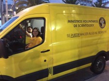 Scientology Volunteer Ministers van, loaded with supplies and heading off to distribute them to those in need.