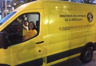 Scientology Volunteer Ministers van, loaded with supplies and heading off to distribute them to those in need.