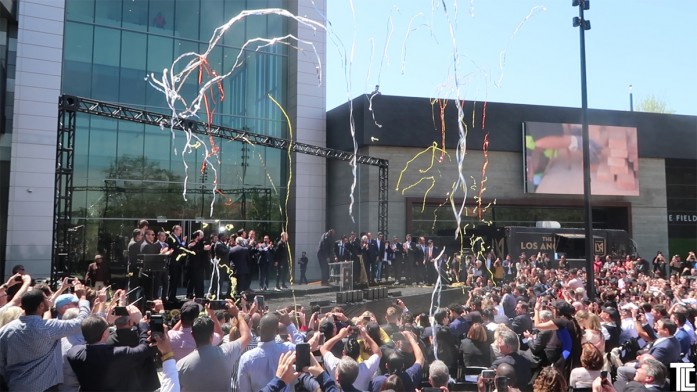 Celebration at the opening of the new Los Angeles soccer stadium