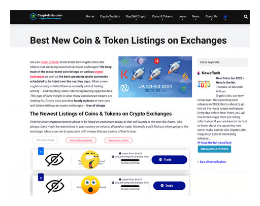 Crypto Lists Announces New Coin Listings From Top Exchanges With Pre-Listing Info as Bonus