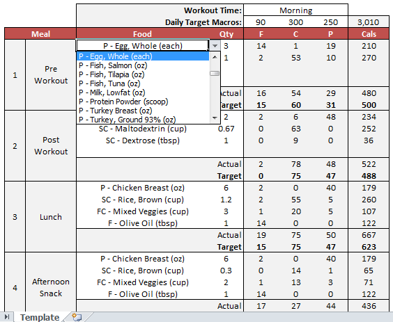 excel meal planner calorie and macro goals