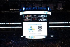 iTalkBB's logo and the Nets' logo displayed on the center hung