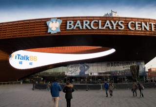 iTalkBB's logo shown on the LED screen of the Barclays Center