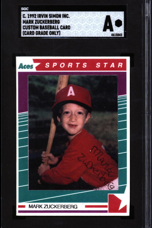 Mark Zuckerberg Little League Card Auction, Along With Its NFT, Sept. 24-25 at ComicConnect.com