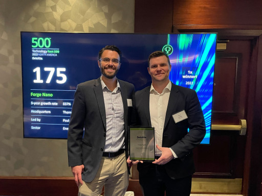 Forge Nano Ranks Among Fastest-Growing Companies in North America on the 2022 Deloitte Technology Fast 500&#8482;