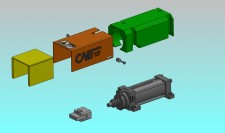 Exploded view of Columbia 751d Slide-A-Mark impact marker with new S.A.S. sound abatement system