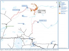 Map showing proposed and planned north-south road to Marten Falls First Nation