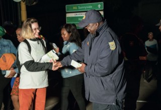 Handing out copies of "The Way to Happiness"