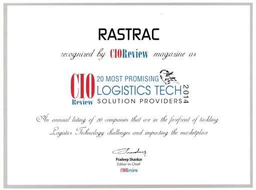 RASTRAC Selected by CIO Review for 20 Most Promising Logistics Technology Solution Providers