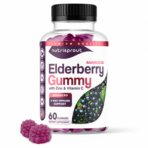 Natural Immune Booster Sambucus Black Elderberry Gummy with Zinc and Vitamin C Supplement