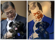 President Moon Jae-in and a giant oil painting created by Genlin