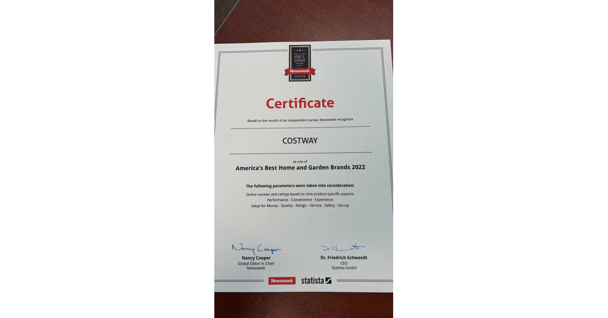 Costway Recognized by Newsweek and Statistica as One of the Best Home and Garden Brands in 2022