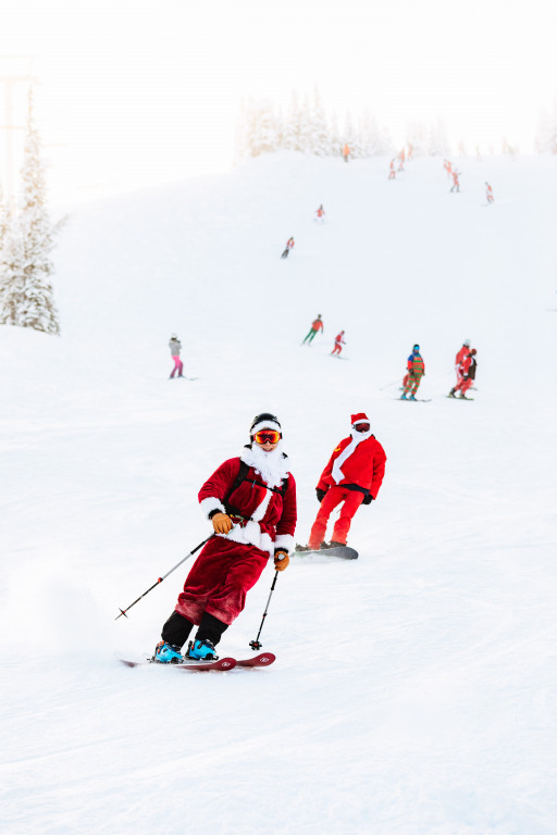 Santa Skis for Charity at Banff Sunshine Village Christmas Day