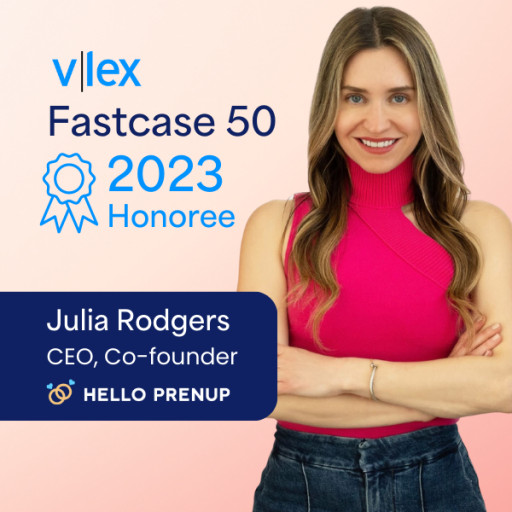 CEO and Co-Founder of HelloPrenup, Julia Rodgers, Recognized as an Esteemed Honoree on This Year's Fastcase 50 List