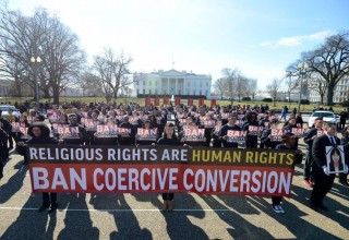 200 protesters gather at White House on February 17, 2018, to protest coercive conversion