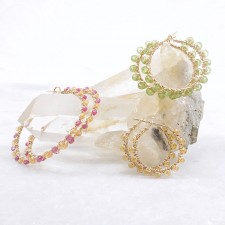 14k Gold Filled Gemstone Wire Wrapped Hoop Earrings