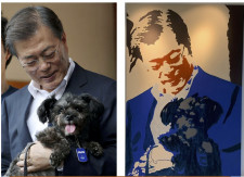 President Moon Jae-in and a giant oil painting created by Genlin