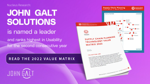 John Galt Solutions Named a Leader in the Nucleus Research Supply Chain Planning Technology Value Matrix 2022