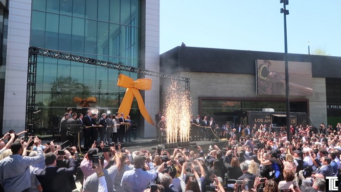 Special effects mark the grand opening event for the Banc of California Stadium in Los Angeles