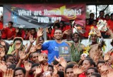 Augustine in the blue Youth for Human Rights T-shirt at an event in his province in Papua New Guinea