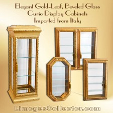 Italian Gold-Leaf Beveled Glass Curio Vitrine Display Cabinets offered exclusively at LimogesCollector.com