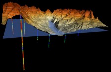 Topographic surface with well sample data and water level