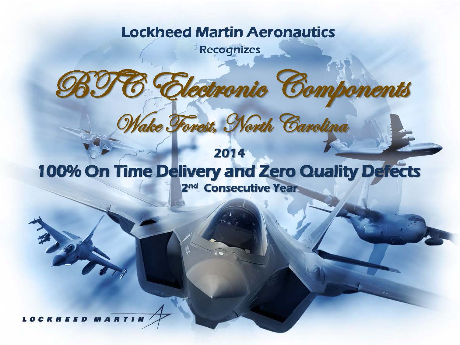 BTC Receives Supplier Excellence Award from Lockheed Martin Aeronautics