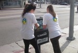 Volunteers removing graffiti in Hollywood.