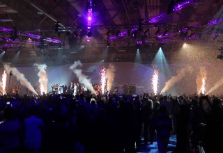 Bursts of Fog and White Sparkle Fountains Create Exciting Moments at Corporate Presentation