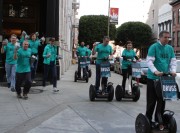 Scientologists roll out from the Church of Scientology of San Francisco en route to the Embarcadero where they handed out thousands of copies of The Truth About Drugs booklets throughout the week leading up to the NFL championship.