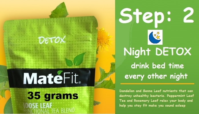 Teatox Step #2: Detox Tea is also known as Night Time Tea : Detox may help in flush all the impurities out of your body, cleansing your liver, kidneys, blood and colon, Improves digestion function, improve your sense of wellbeing.