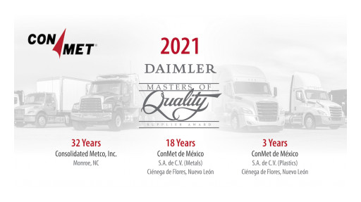 DTNA Recognizes ConMet's Outstanding Service With the 2021 'Masters of Quality' Award