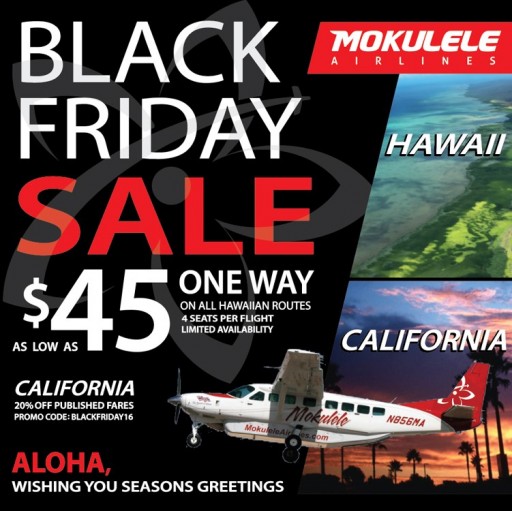 Mokulele to Offer Black Friday Fare Sale for All Hawaii and California Routes