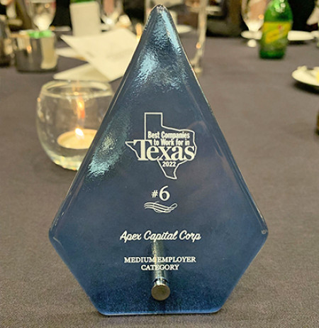 Apex Capital Corp Places 6th in Best Companies to Work for in Texas 2022