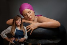 Carole A. Feuerman with her monumental sculpture 'Survival of Serena'