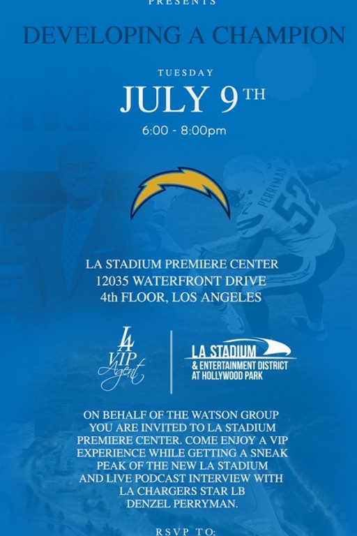 Los Angeles Chargers Linebacker Denzel Perryman to Headline VIP Real Estate Event at LA Stadium Premiere Center on July 9