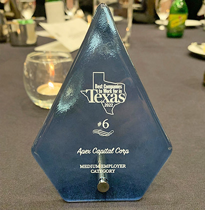 Apex Capital Corp Reaches New Peak With No. 6 Ranking Among 2022 Best Companies to Work for in Texas