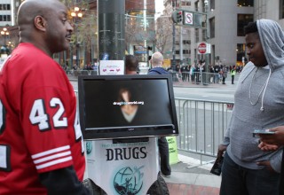 Drug-Free World volunteers roll through  San Francisco's Embarcadero with the  truth about drugs.