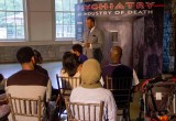 One of the many seminars conducted at the Psychiatry: An Industry of Death exhibit in Atlanta's Piedmont Park.