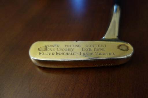 Putter From Desert Inn Putting Contest Before PGA Tournament of Champions for Sale With Name Engravings: Sinatra Hope Crosby Winchell. USA Olympic Baseball Plate Up for Grabs.