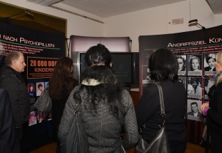 Each of the 14 panels of the exhibit includes a section of  the feature-length Psychiatry: An Industry of Death documentary.