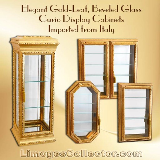 Italian Gold-Leaf Beveled Glass Curio Display Cabinets Arrive at LimogesCollector.com