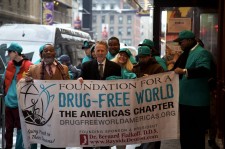 Drug-Free World volunteers gathered at the Church of Scientology New York on Times Square.