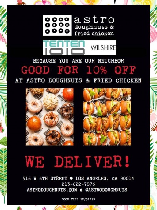 TenTen Wilshire Invites Its Tenants to Visit Local Business Astro Doughnuts & Fried Chicken to Receive a Discount on Their Next Order
