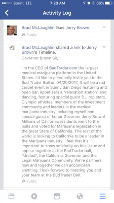 Facebook Invitation to Governor Jerry Brown