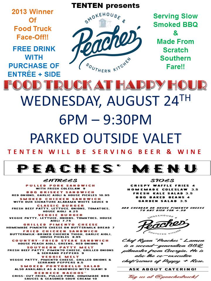 TENTEN Wilshire & Peaches Southern Kitchen Food Truck BBQ Happy Hour